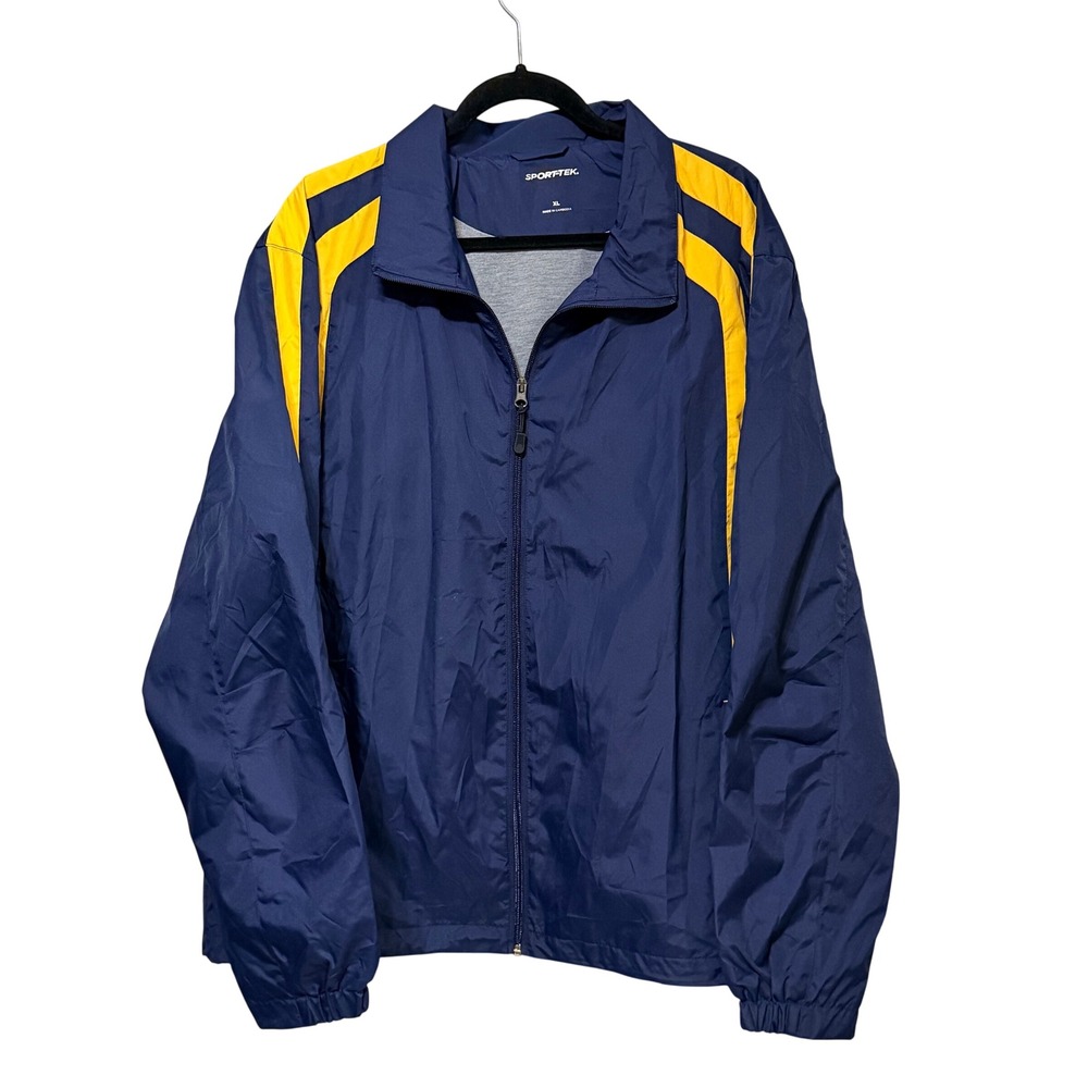 Sport-Tek Mens XL Navy Blue Yellow Colorblock Mesh Lined Full Zip Windbreaker